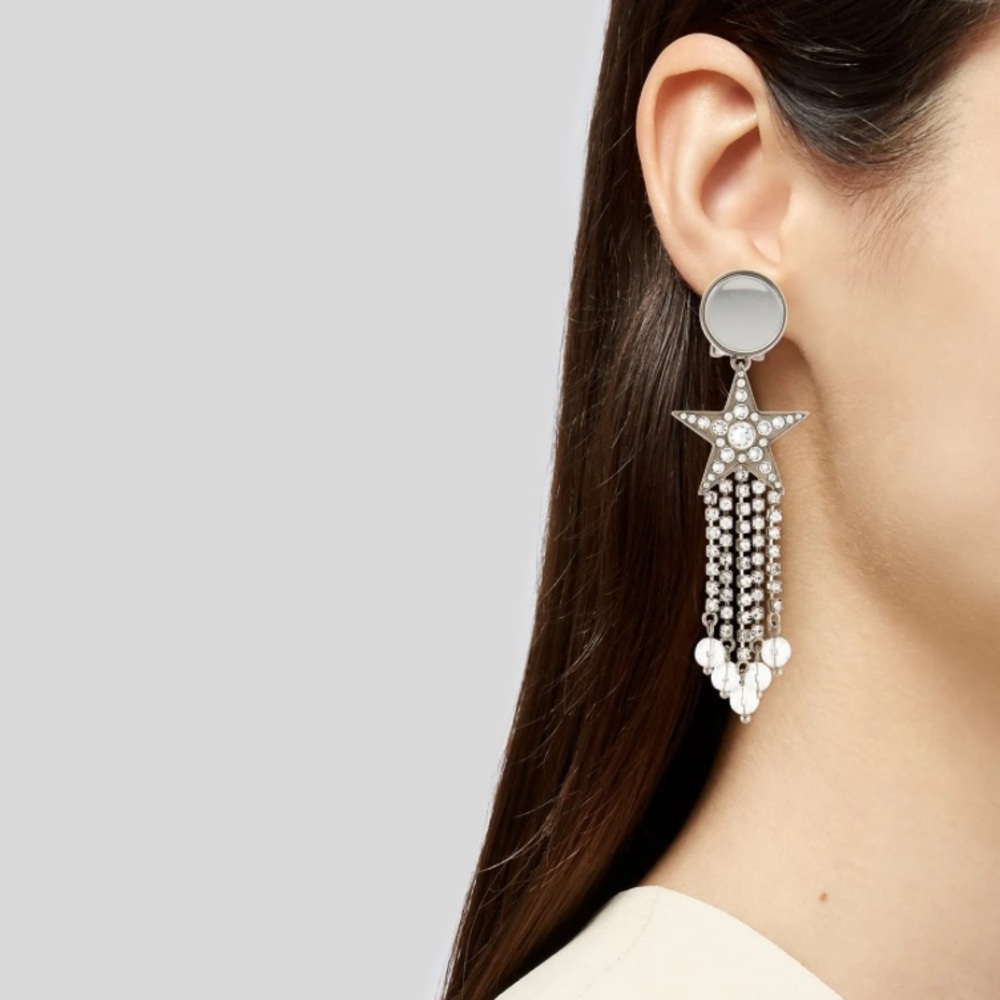 Miu Miu Silver Star Pearl and Crystal Drop Earrings